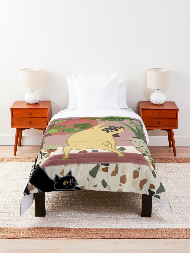 Alternate view of Pug Yoga with Plants Comforter