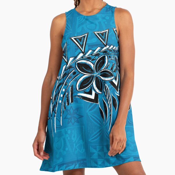 blue samoan dress Blue And White Floral Print Tie Shoulder Mini Dress