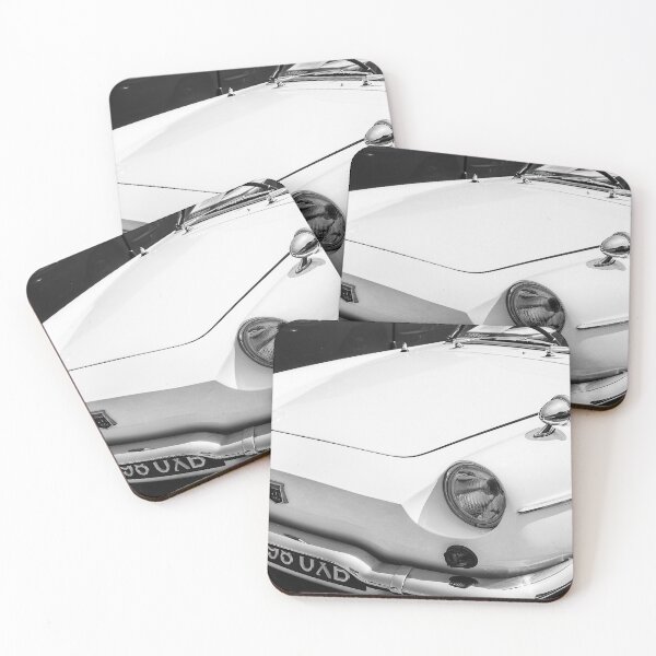 Item preview, A black and white image of the front of a 1962 Renault Caravelle on display at a car show designed and sold by Graham Cornall.