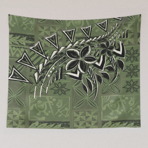 Item preview, Vintage Olive Hawaiian Tribal Petrogyph Pattern designed and sold by sunnthreads.