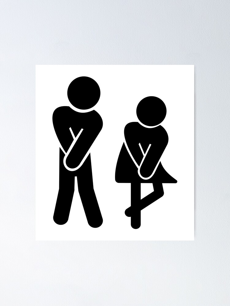 Mann Frau Junge Madchen Busting Fur Ein Pee Restroom Badezimmer Toiletten Tur Witz Zeichen Poster Von Maljonic Redbubble
