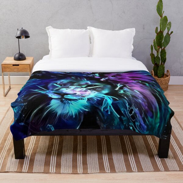 Night of the Neon Lion Throw Blanket