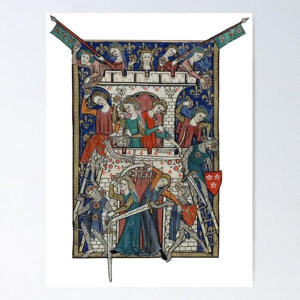 Item preview, Medieval Women Defending Castle with Flowers - Illuminated Manuscript designed and sold by emovendo.
