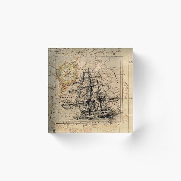 vintage pirate ship sailor antique world map Acrylic Block