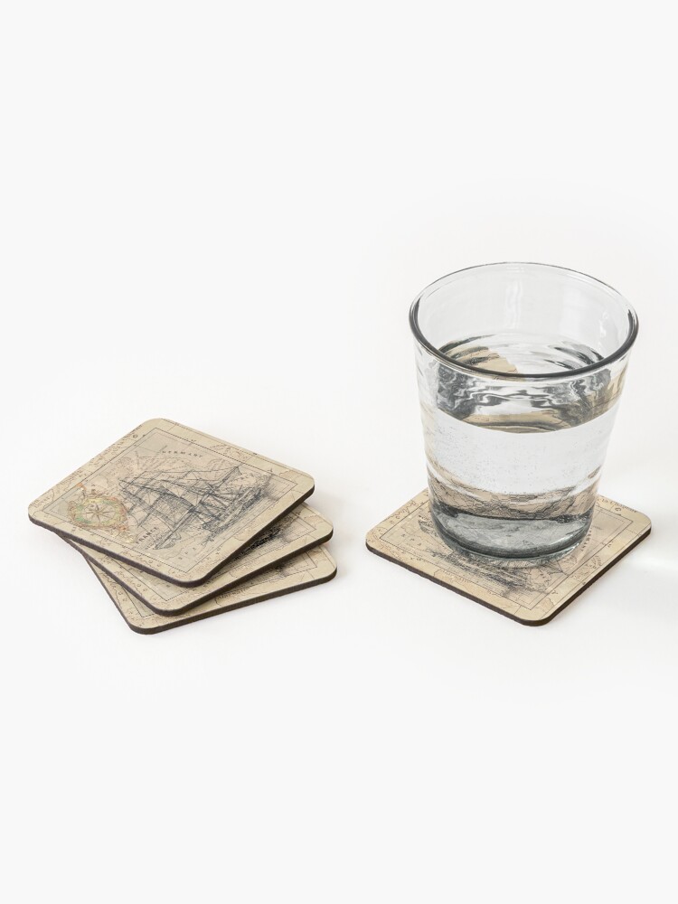 Alternate view of vintage pirate ship sailor antique world map Coasters (Set of 4)