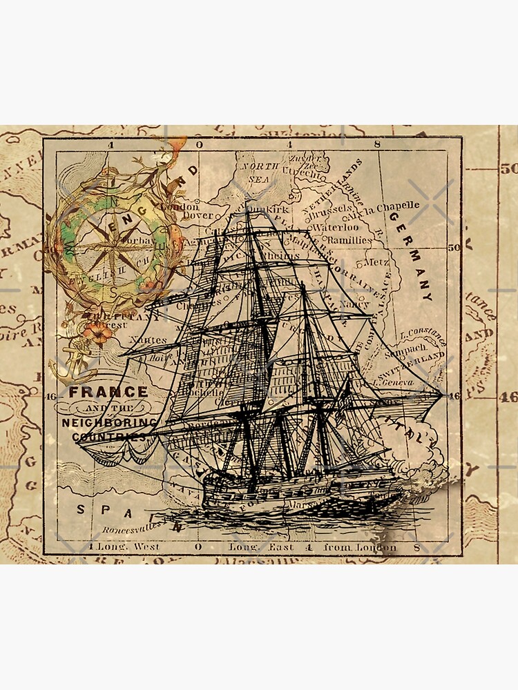 vintage pirate ship sailor antique world map by lfang77