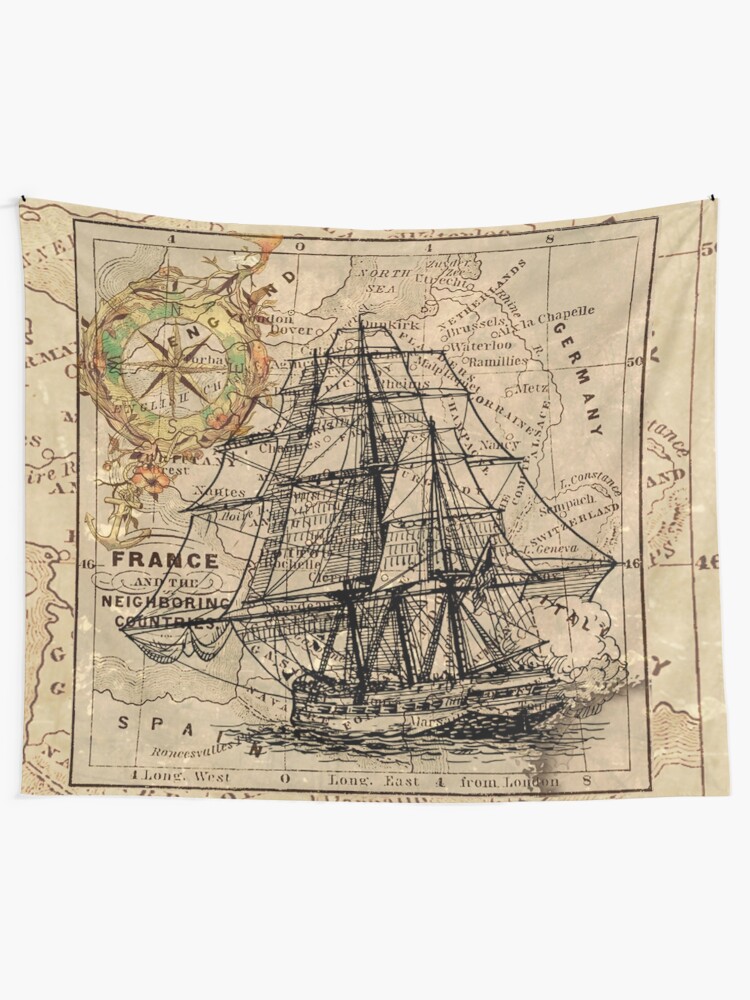 Tapisserie Murale Italie Carte Du Monde Ancienne - Design Vintage Vert - 116x68 Cm - Tissu Haut De Gamme