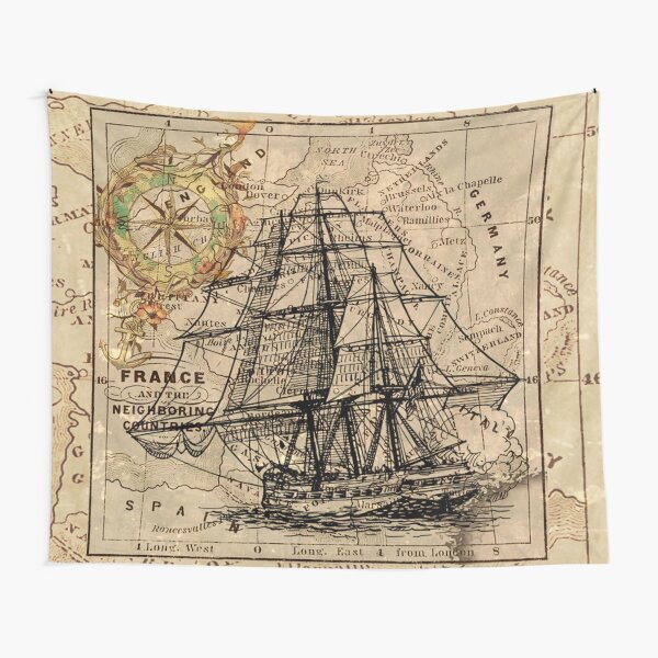 Item preview, Dark Academia vintage pirate ship sailor antique world map  designed and sold by LEILA ART SPACE.