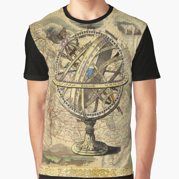 steampunk geography globe antique vintage world map Graphic T-Shirt