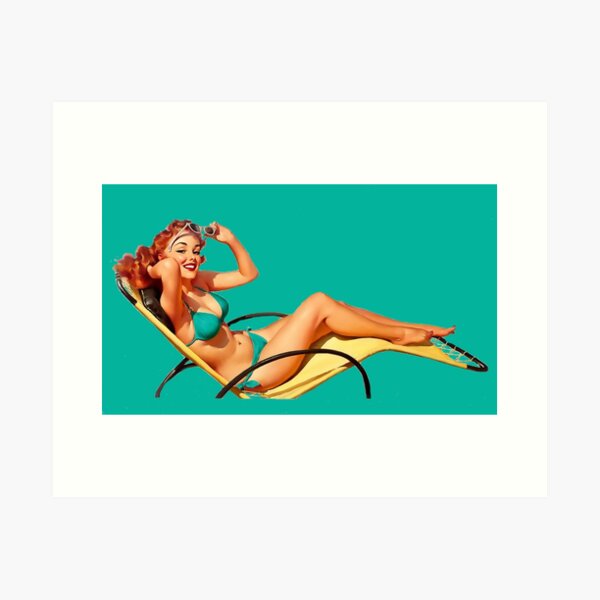 Vintage Pin-up Girl - Lounging in a Bikini Art Board Print for Sale by  vintagerepros