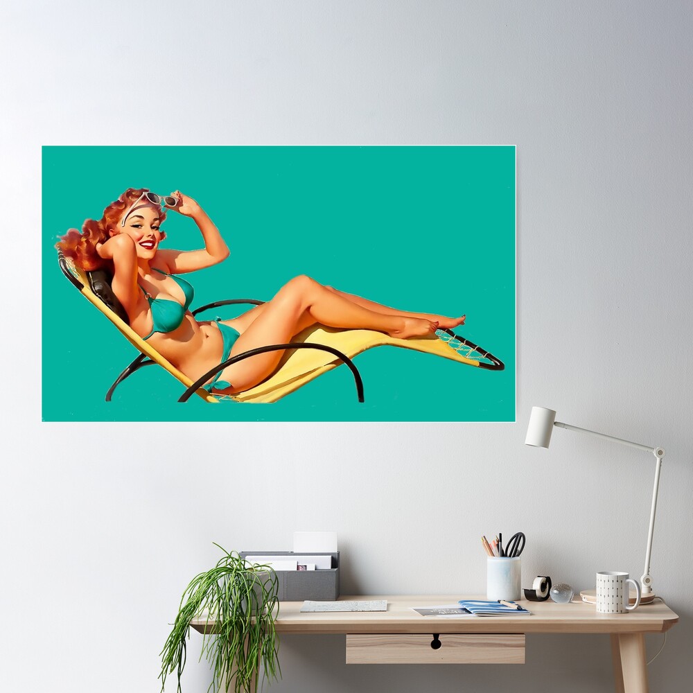 Vintage Pin-up Girl - Lounging in a Bikini Art Board Print for Sale by  vintagerepros