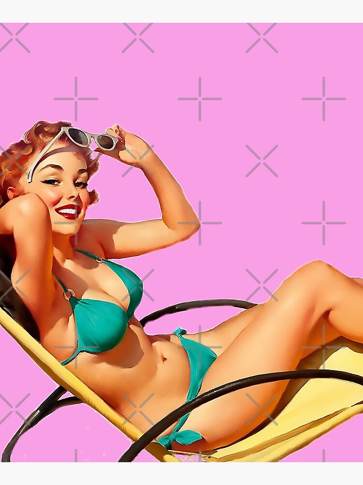 Vintage Pin-up Girl - Lounging in a Bikini Art Board Print for Sale by  vintagerepros