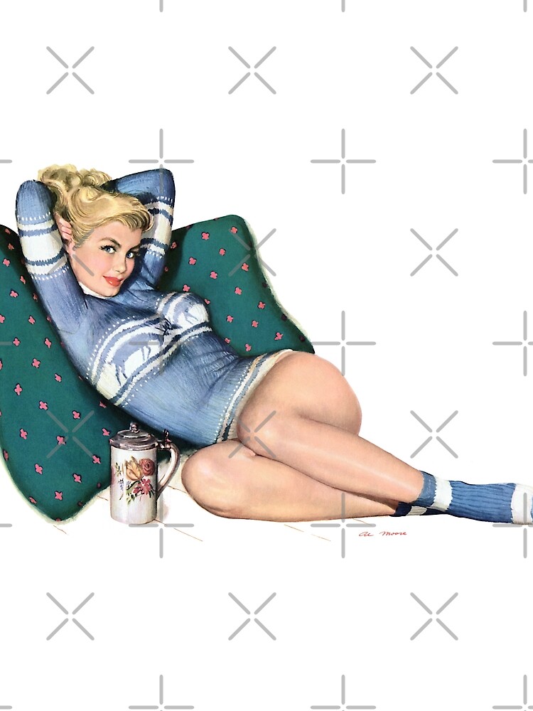 Vintage Pin-up Girl Laying on a Pillow | Scarf