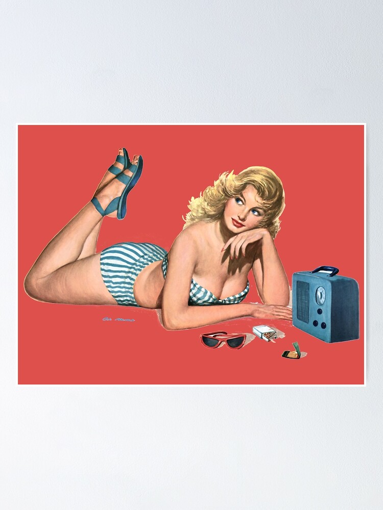 Vintage Pin-up Girl - Laying Down Listening to Music | Poster