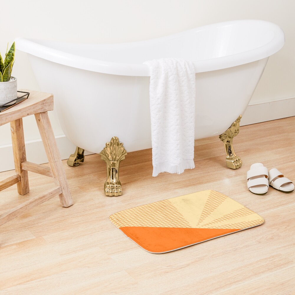 Geometric orange grid collage Bath Mat