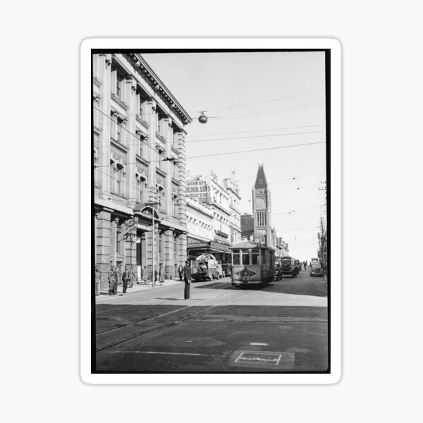 Barrack St, Perth, 1941. Tram No.27 approaches a traffic policeman, State Library of Western Australia Sticker