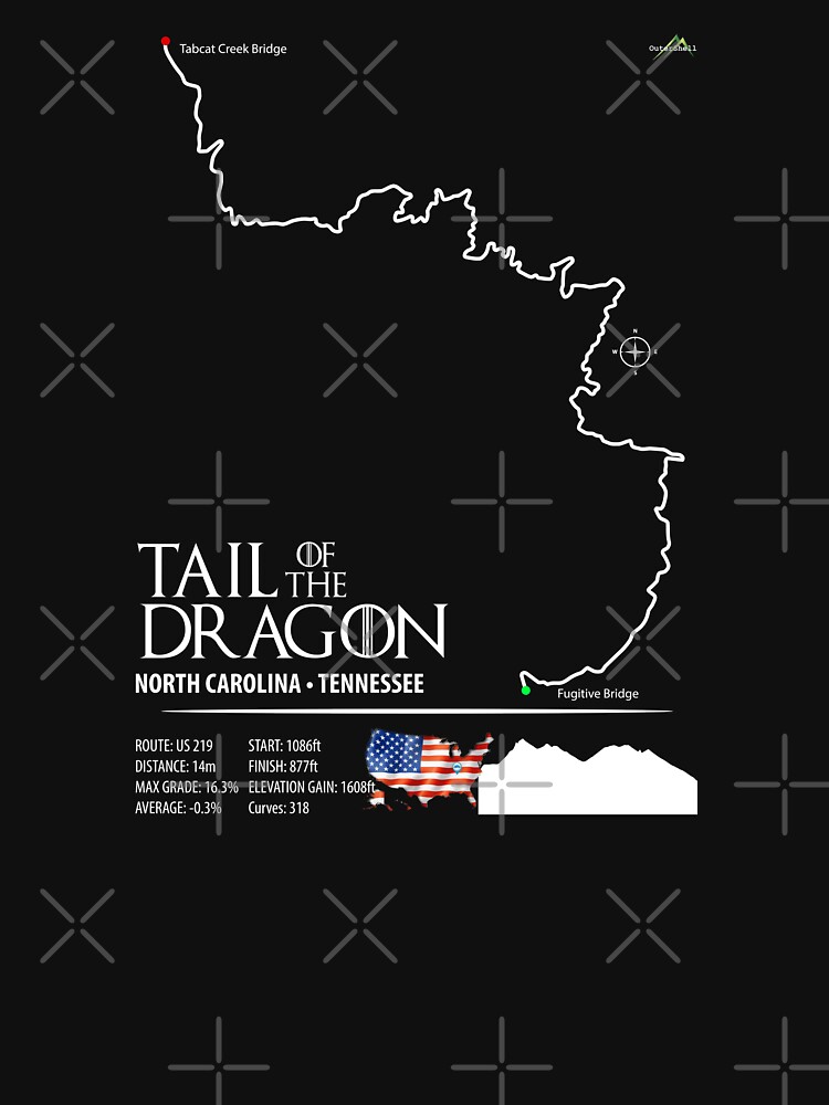 Tail of the Dragon Road US 129 Motorcycle Sports Car Trail Map Art Print by OuterShellUK