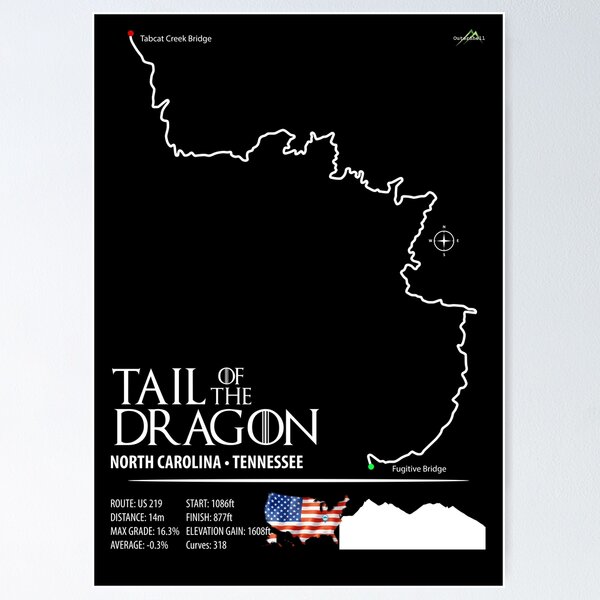 Item preview, Tail of the Dragon Road US 129 Motorcycle Sports Car Trail Map Art Print designed and sold by OuterShellUK.