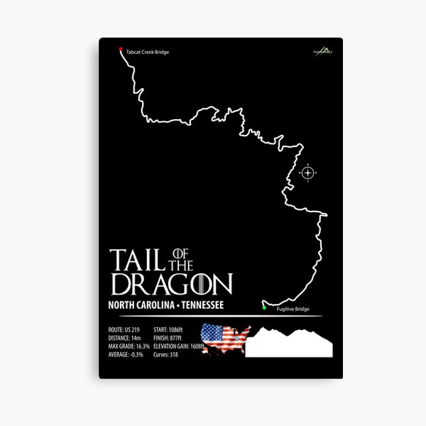Tail of the Dragon Road US 129 Motorcycle Sports Car Trail Map Art Print Canvas Print