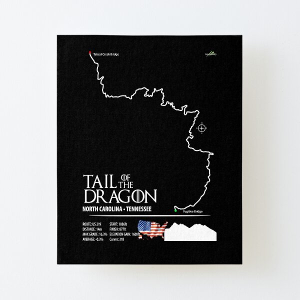 Tail Of The Dragon Road Us 129 Motorcycle Sports Car Trail Map Art Print Mounted Print For 0329