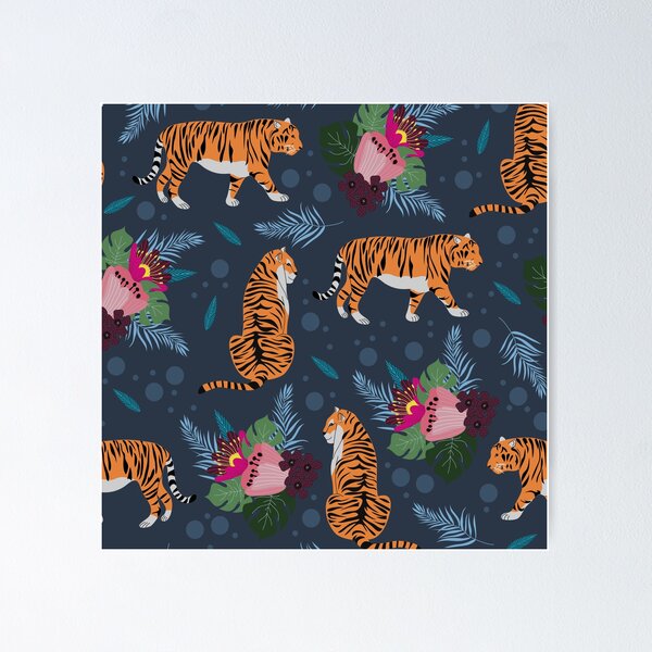 Vista previa del artículo con la obra «patrón floral de tigre salvaje», diseñado y vendido por haroulita.