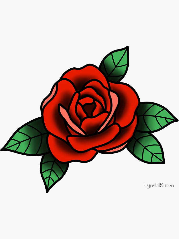 Traditional Tattoo Stencil of a Rose Bouquet Black Line Art Smooth