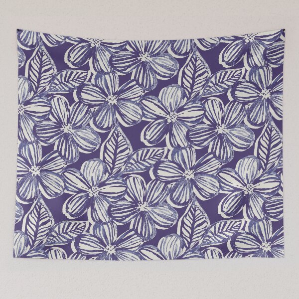 Item preview, Bold Textured Monochrome Indigo Linework Floral designed and sold by micklyn.