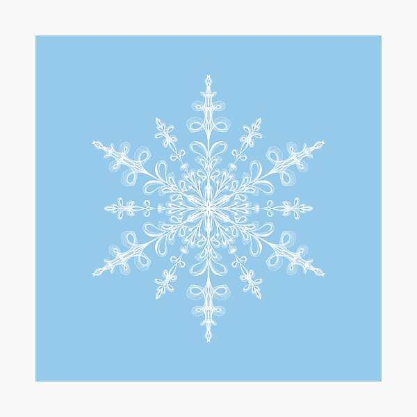 White Snowflake on Light Blue Photographic Print