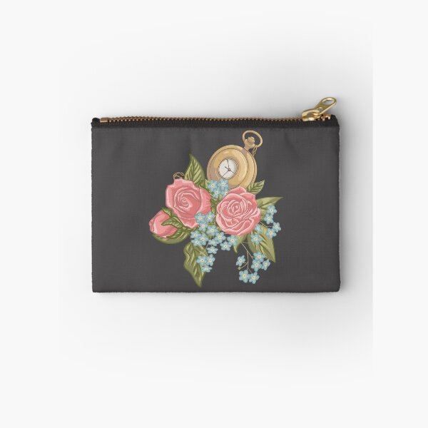 Item preview, Pocketwatch, Rose, and Forget-me-not Bouquet on Charcoal designed and sold by DoodleTrees.