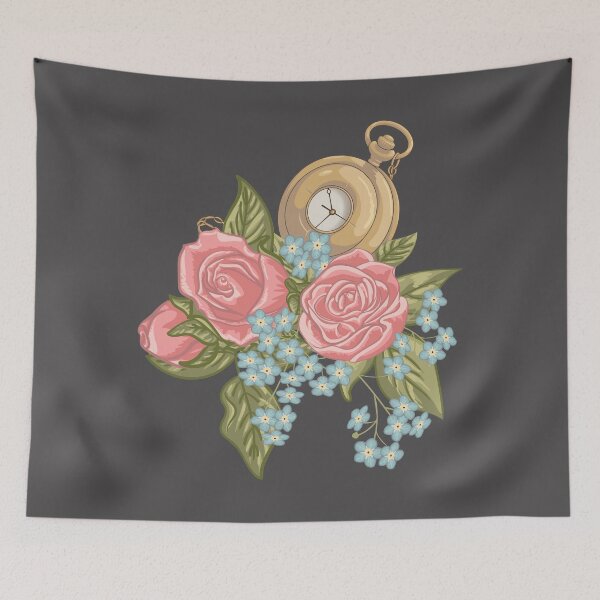 Item preview, Pocketwatch, Rose, and Forget-me-not Bouquet on Charcoal designed and sold by DoodleTrees.