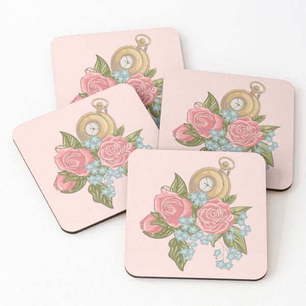 Item preview, Pocketwatch, Rose, and Forget-me-not Bouquet on Misty Pink designed and sold by DoodleTrees.