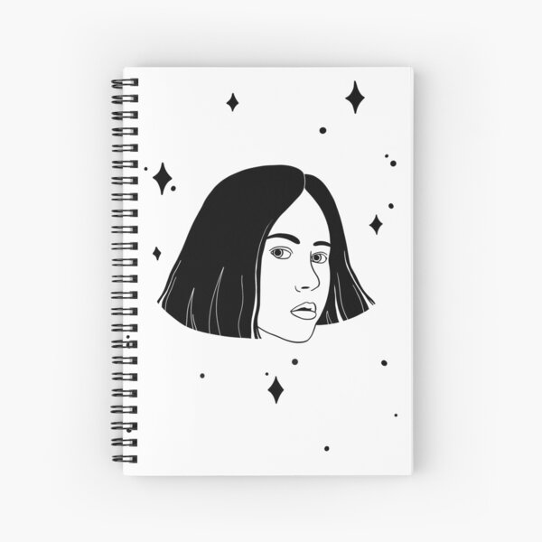 Black and White Space Girl with Stars Spiral Notebook
