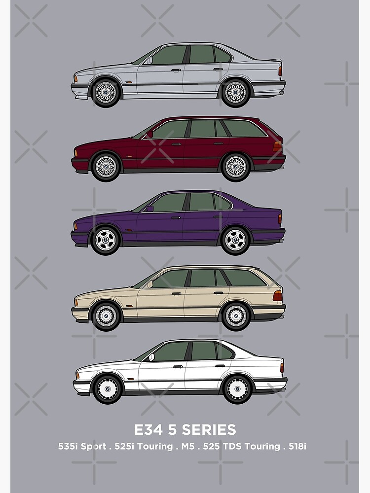 Disover E34 Classic Car Collection Premium Matte Vertical Poster