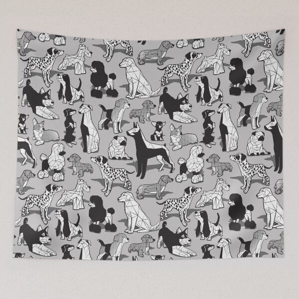 Item preview, Geometric sweet wet noses // grey background black and white dogs designed and sold by SelmaCardoso.