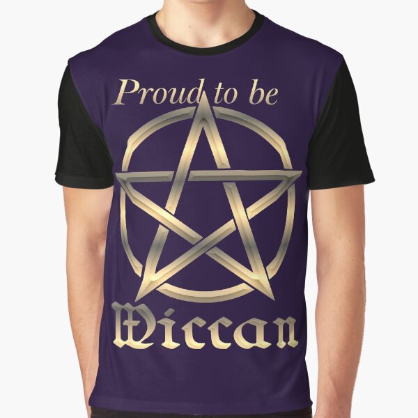 Proud to be Wiccan Golden Pentacle Wicca Statement in Purple Graphic T-Shirt