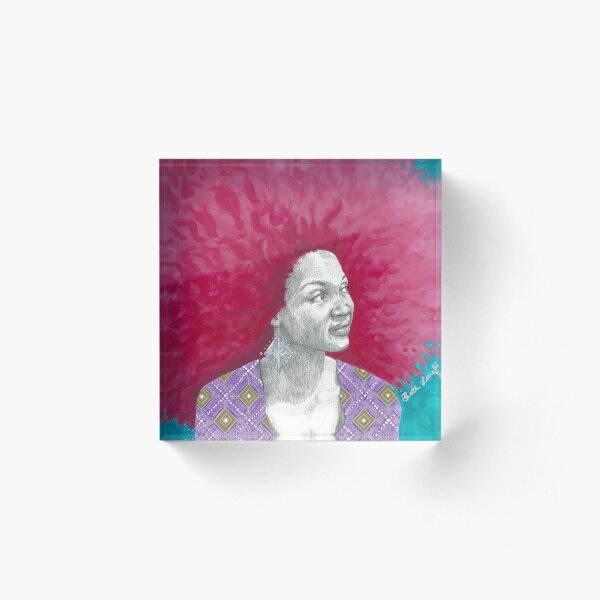 Afro Halo Pink and Turquoise Acrylic Block