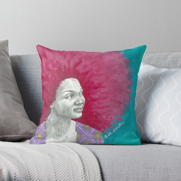 Afro Halo Pink and Turquoise Throw Pillow