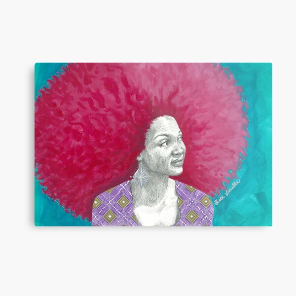 Afro Halo Pink and Turquoise Metal Print