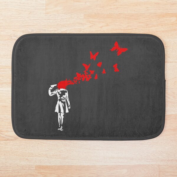 Banksy - Girl Shooting Her Head With Butterfly Design, Streetart Street Art, Grafitti, Artwork, Design For Men, Women Bath Mat