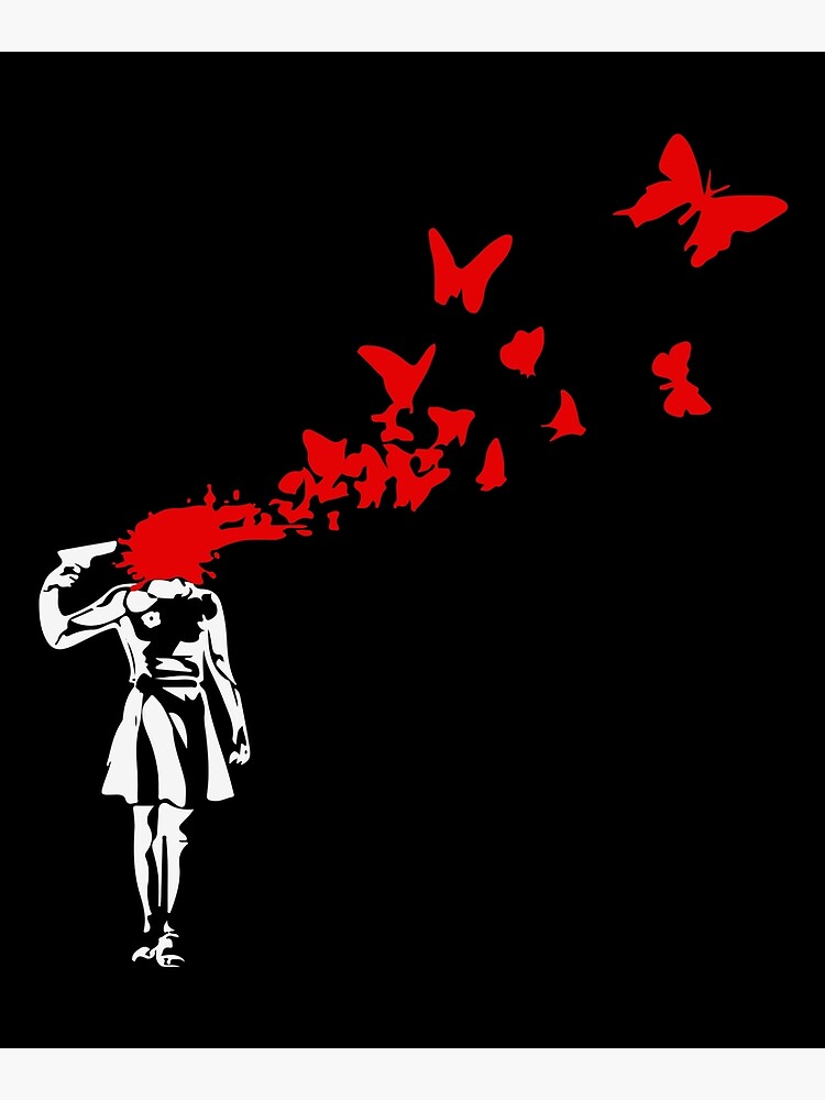 Banksy - Girl Shooting Her Head With Butterfly Design, Streetart Street Art, Grafitti, Artwork, Design For Men, Women by clothorama