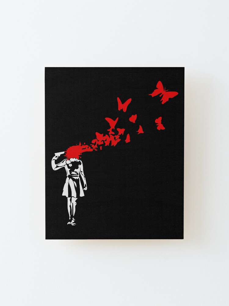 Alternate view of Banksy - Girl Shooting Her Head With Butterfly Design, Streetart Street Art, Grafitti, Artwork, Design For Men, Women Mounted Print