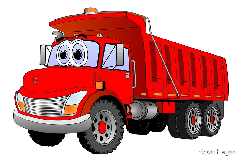 \u0026quot;Red Dump Truck 3 Axle Cartoon\u0026quot; Photographic Prints by Graphxpro  Redbubble