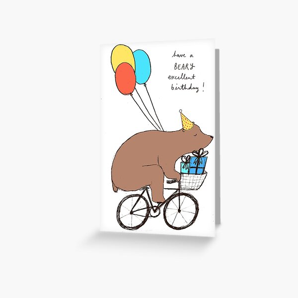 cute bicycle birthday bear Greeting Card