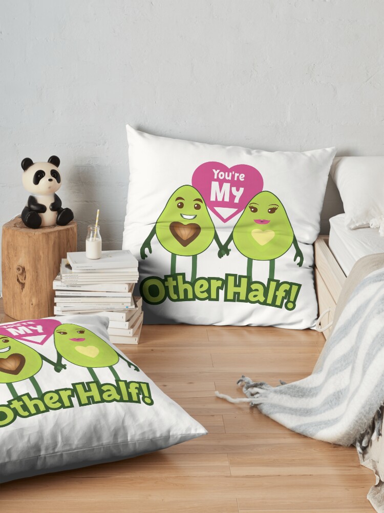 Alternate view of You're My Other Half Emoji Lovely Avocado saying Floor Pillow