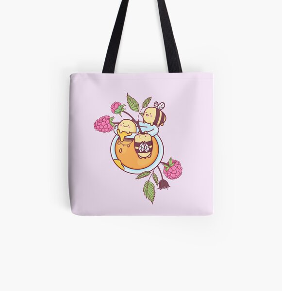 Happy Bees in a Honey Jar All Over Print Tote Bag