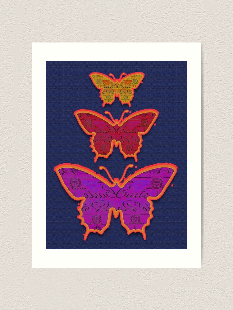"Vintage Psychedelic Wall Decor Statement Butterflies on Indigo purple
