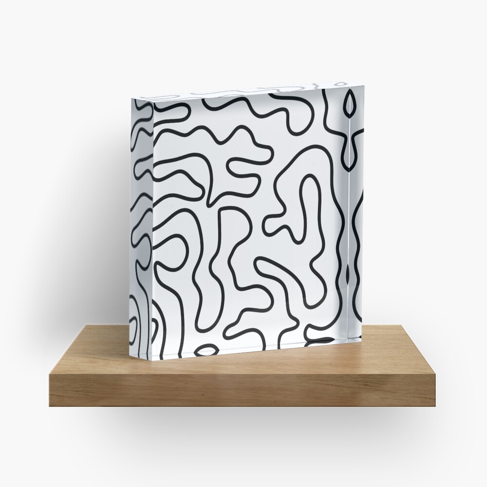 Squiggle Maze Minimalist Abstract Pattern in Black and White Acrylic Block
