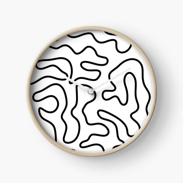 Squiggle Maze Minimalist Abstract Pattern in Black and White Clock
