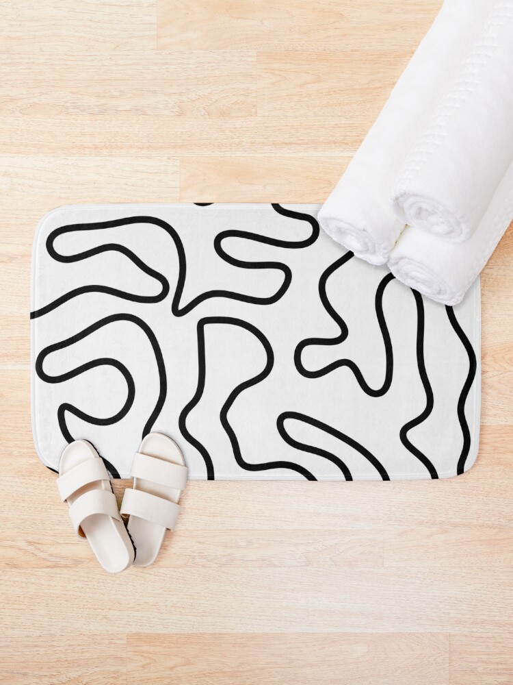 Alternate view of Squiggle Maze Minimalist Abstract Pattern in Black and White Bath Mat