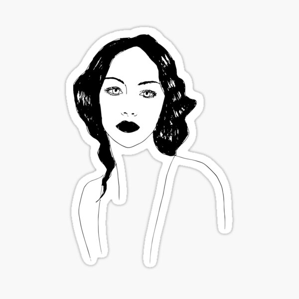 portrait of a woman in black and white made with black felt pen and Indian ink Sticker